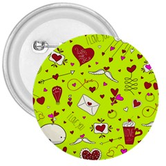 Valentin s Day Love Hearts Pattern Red Pink Green 3  Buttons by EDDArt