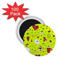 Valentin s Day Love Hearts Pattern Red Pink Green 1 75  Magnets (100 Pack)  by EDDArt