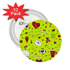 Valentin s Day Love Hearts Pattern Red Pink Green 2 25  Buttons (10 Pack)  by EDDArt