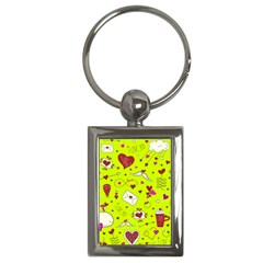 Valentin s Day Love Hearts Pattern Red Pink Green Key Chain (rectangle) by EDDArt