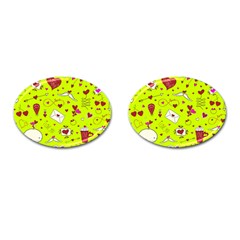 Valentin s Day Love Hearts Pattern Red Pink Green Cufflinks (oval) by EDDArt