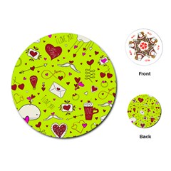 Valentin s Day Love Hearts Pattern Red Pink Green Playing Cards Single Design (round) by EDDArt