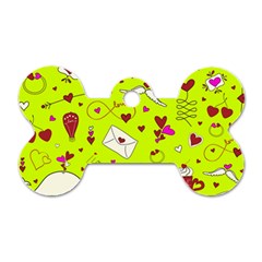 Valentin s Day Love Hearts Pattern Red Pink Green Dog Tag Bone (one Side) by EDDArt