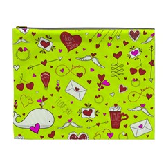 Valentin s Day Love Hearts Pattern Red Pink Green Cosmetic Bag (xl) by EDDArt