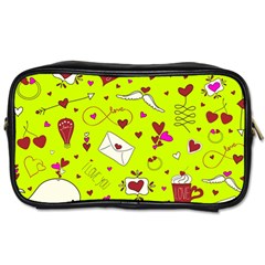 Valentin s Day Love Hearts Pattern Red Pink Green Toiletries Bag (two Sides) by EDDArt