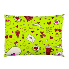 Valentin s Day Love Hearts Pattern Red Pink Green Pillow Case (two Sides) by EDDArt