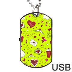 Valentin s Day Love Hearts Pattern Red Pink Green Dog Tag Usb Flash (one Side) by EDDArt
