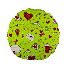 Valentin s Day Love Hearts Pattern Red Pink Green Standard 15  Premium Round Cushions by EDDArt