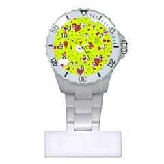 Valentin s Day Love Hearts Pattern Red Pink Green Plastic Nurses Watch by EDDArt