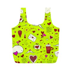 Valentin s Day Love Hearts Pattern Red Pink Green Full Print Recycle Bag (m)