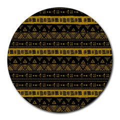 Native American Ornaments Watercolor Pattern Black Gold Round Mousepads by EDDArt