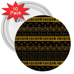 Native American Ornaments Watercolor Pattern Black Gold 3  Buttons (10 Pack)  by EDDArt