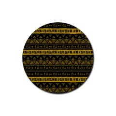 Native American Ornaments Watercolor Pattern Black Gold Rubber Round Coaster (4 Pack)  by EDDArt