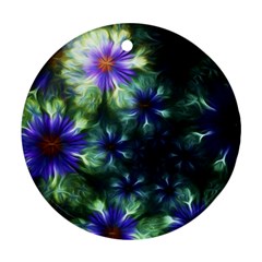 Fractal Painting Blue Floral Ornament (round)