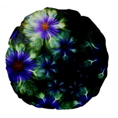 Fractal Painting Blue Floral Large 18  Premium Round Cushions by Pakrebo