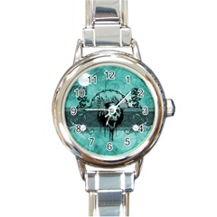 Awesome Skull With Wings Round Italian Charm Watch by FantasyWorld7