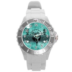 Awesome Skull With Wings Round Plastic Sport Watch (l) by FantasyWorld7