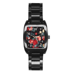 Vintage Roses Vector Seamless Pattern 02 Stainless Steel Barrel Watch by Sobalvarro