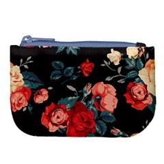 Vintage Roses Vector Seamless Pattern 02 Large Coin Purse by Sobalvarro