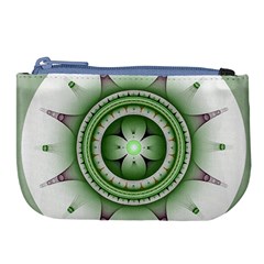 Fractal Mandala Green Purple Large Coin Purse by Pakrebo