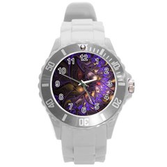 Fractal Purple Abstract Detail Round Plastic Sport Watch (l) by Pakrebo