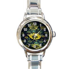 Fractal Undersea Flowers Abstract Round Italian Charm Watch by Pakrebo