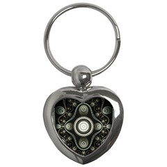 Fractal Beige Blue Abstract Key Chain (Heart)