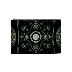 Fractal Beige Blue Abstract Cosmetic Bag (medium) by Pakrebo