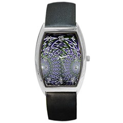 Fractal Blue Green Mirror Flowers Barrel Style Metal Watch by Pakrebo