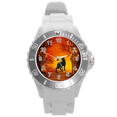 Wonderful Wolf In The Night Round Plastic Sport Watch (l) by FantasyWorld7