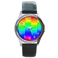 Rainbow Colour Bright Background Round Metal Watch