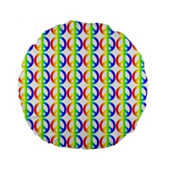 Retro Rainbow Gradient Peace Symbol Standard 15  Premium Flano Round Cushions by Pakrebo