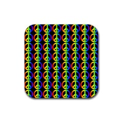 Retro Rainbow Gradient Peace Symbol Rubber Coaster (square)  by Pakrebo