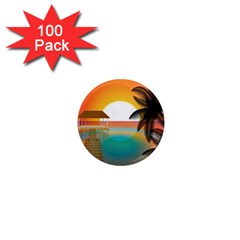 Sunset Beach Beach Palm Ocean 1  Mini Magnets (100 Pack)  by Pakrebo