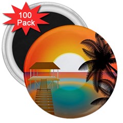Sunset Beach Beach Palm Ocean 3  Magnets (100 Pack) by Pakrebo