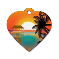 Sunset Beach Beach Palm Ocean Dog Tag Heart (one Side) by Pakrebo