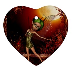 Little Fairy Dancing In The Night Heart Ornament (two Sides) by FantasyWorld7