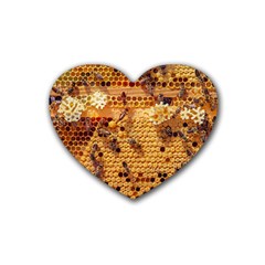 Bees Nature Animals Honeycomb Rubber Coaster (heart)  by Pakrebo