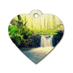 Waterfall River Nature Forest Dog Tag Heart (one Side) by Pakrebo