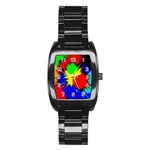 Color Halftone Grid Raster Image Stainless Steel Barrel Watch Front