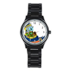 Flag Map Of Idaho Stainless Steel Round Watch by abbeyz71