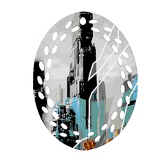 The City Of The Future Collage Ornament (oval Filigree) by Pakrebo