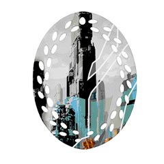 The City Of The Future Collage Oval Filigree Ornament (two Sides) by Pakrebo