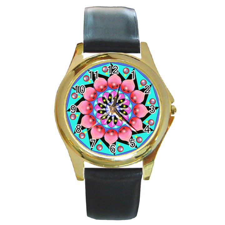 Mandala Symmetry Meditation Round Gold Metal Watch