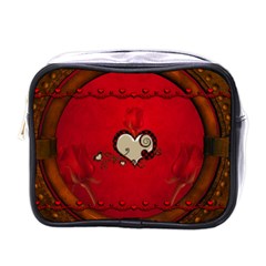 Beautiful Elegant Hearts With Roses Mini Toiletries Bag (one Side) by FantasyWorld7