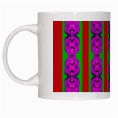 Love For The Fantasy Flowers With Happy Purple And Golden Joy White Mugs by pepitasart