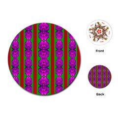 Love For The Fantasy Flowers With Happy Purple And Golden Joy Playing Cards Single Design (round) by pepitasart