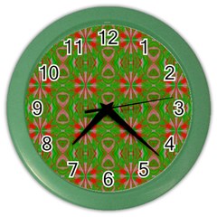 Seamless Wallpaper Digital Art Green Red Color Wall Clock by Pakrebo