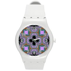 Seamless Wallpaper Pattern Ornament Art Pattern Round Plastic Sport Watch (m) by Pakrebo