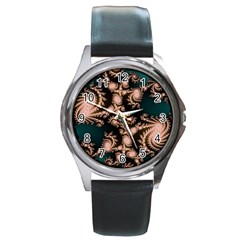 Fractal Pattern Abstraction Round Metal Watch by Pakrebo